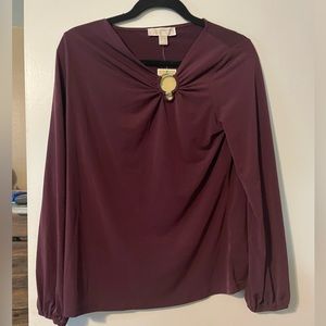 NWT Michael Kors Long Sleeve Blouse in Burgundy, size M